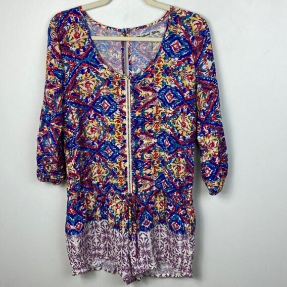 Michael Stars Talum Romper Bright Border Print Playsuit‎ Bohemian Playsuit XS - Picture 3 of 10